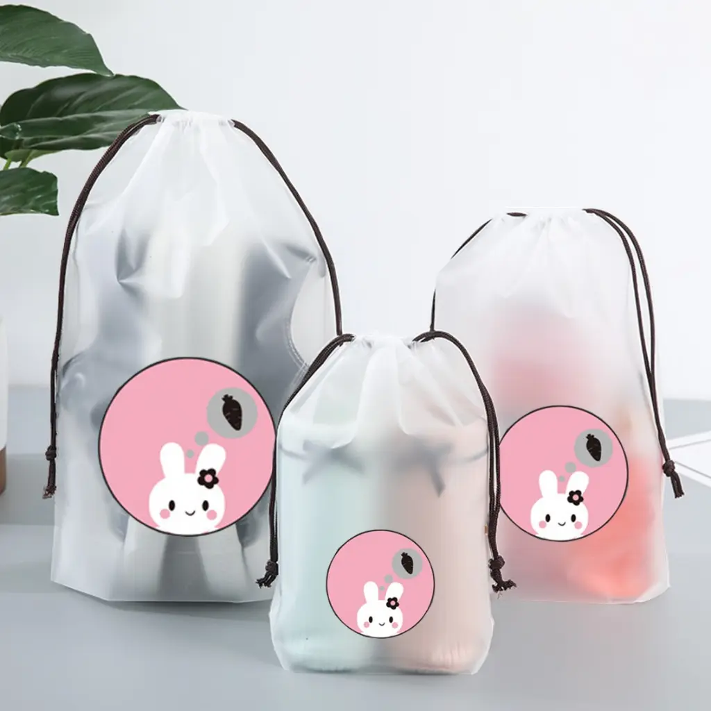 HL0072 Pouch Transparan 10 pcs Random Motif Karakter Tas Serut Travel Storage Bag Make Up Organizer Anti Air