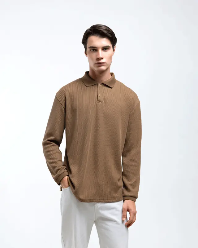 Broodis Kaos Polo Shirt Pria Kerah Knit HAKONE BROWN Lengan Panjang Casual Baju Fit Slim Basic Long Sleeve 4