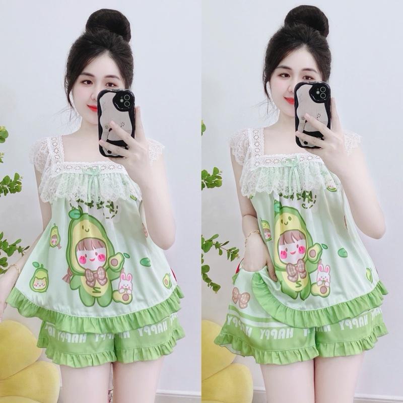 [ 1 CỠ DƯỚI 60KG ] Đồ bộ nữ lụa tơ tằm ren bèo cánh tiên