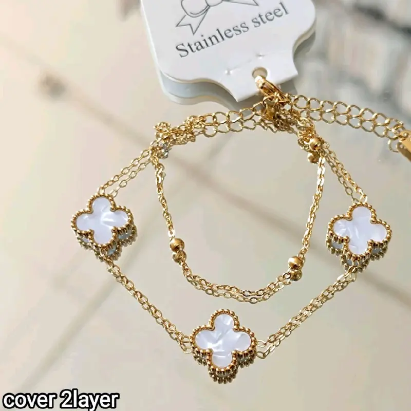 Gelang Tangan Rantai Gold Bunga Boba Titanium 2 Layer Anti Karat Wanita - Bracelets Aksesoris Elegan 6