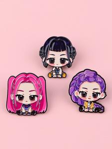 Set de 3 piezas de Broches de Niña de Dibujos Animados, Distintivos de Diseño Vintage Simple, Accesorios Personalizados para Todas las Estaciones, Joyería de Moda para Mujeres