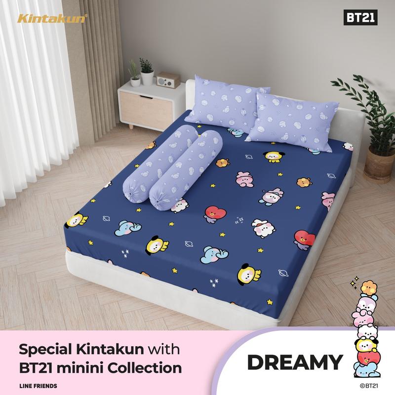 Kintakun Dluxe BT21 Sprei Fitted 160X200/180X200 Tinggi 25 cm Sprei Queen/King Size Chimmy Cooky Koya Mang RJ Serene Shooky Tata Together Whimsy BT21 1