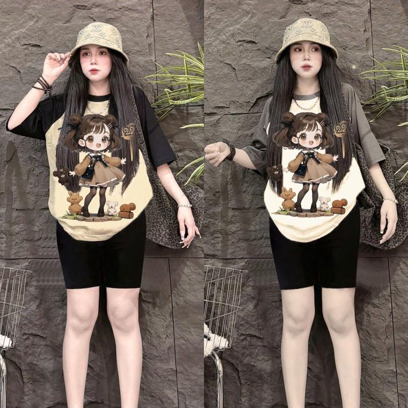 Set Đồ Bộ 'THUN TĂM LẠNH' Nữ QBN Quần Lửng In BAMBI VÁY NÂU BIGSIZE 45-85KG