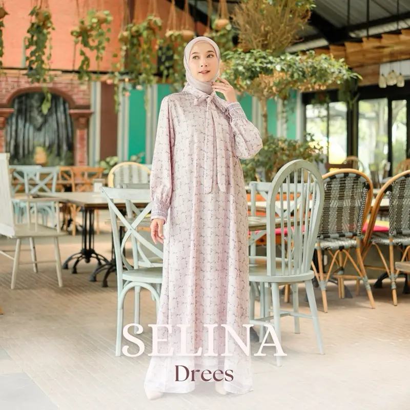 Rh Col Selina Dress New Silk ( gamis lebaran, gamis kondangan, gamis silk, gamis mewah )