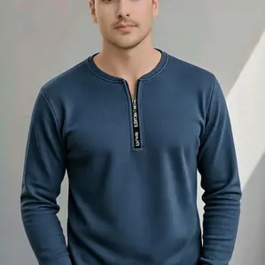 Kaos Zipper lengan Panjang wafle polos  Pria