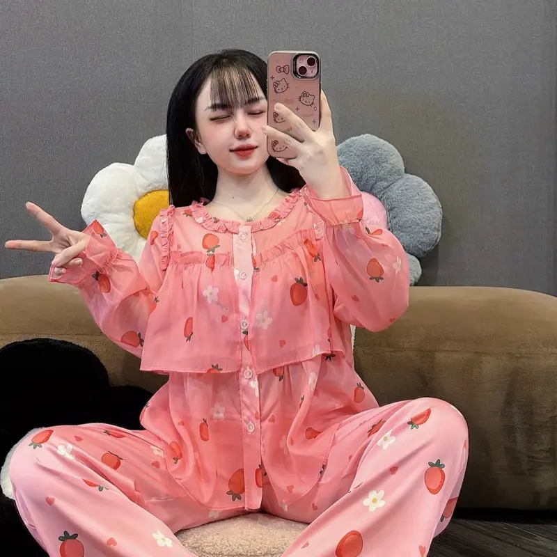 [Tay dài tiểu thư latin phối voan 03] Đồ bộ Pyjama nữ Tay dài tiểu thư 2 tầng lụa latin phối voan tơ cao cấp nhiều màu xinh Women 2