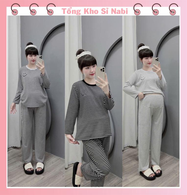   Dưới M65  Bộ bầu - bộ sau sinh mặc nhà   Sọc BoRip - Mặt Cười   chất liệu thun borip Cotton 4 chiều Mềm 