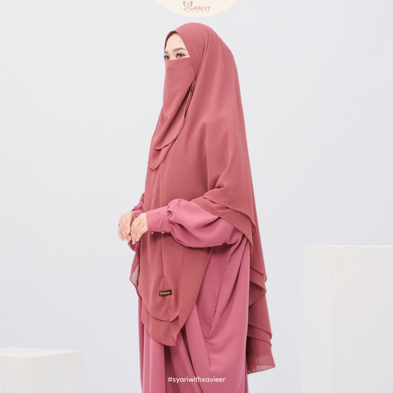 XAVIEER -Yasmin Khimar Cadar Tali 2 Layer Khimar 2 Layer Pad Instant Khimar Panjang Muslim Syari Instan Kerudung 1