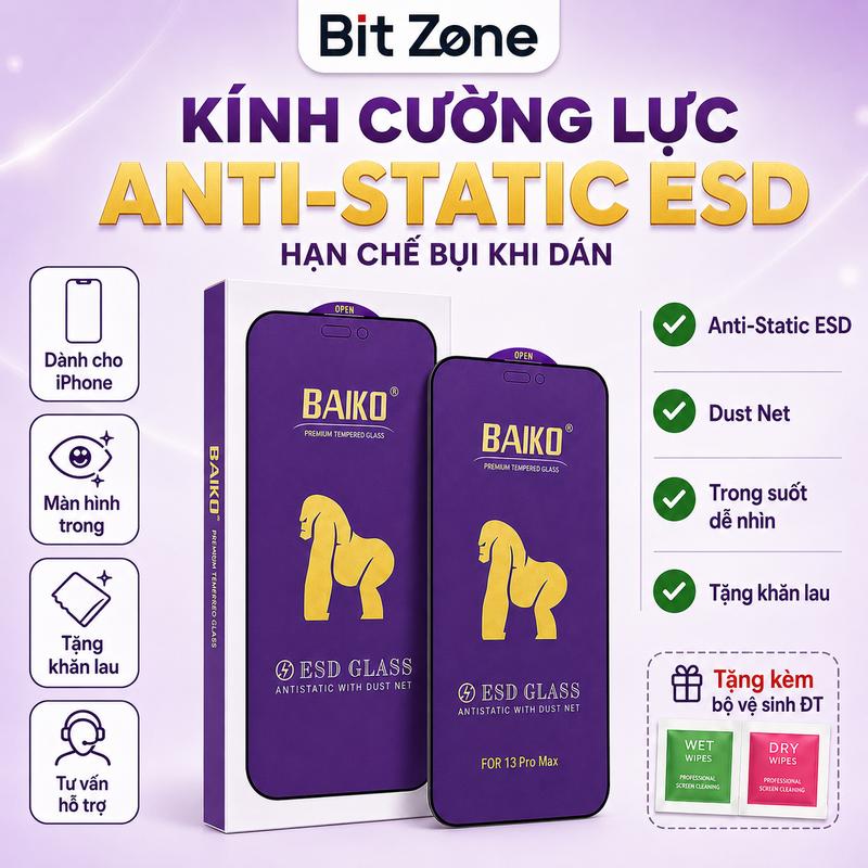 Kính Cường Lực Trong Suốt iPhone Anti-Static ESD Dust Net Baiko
