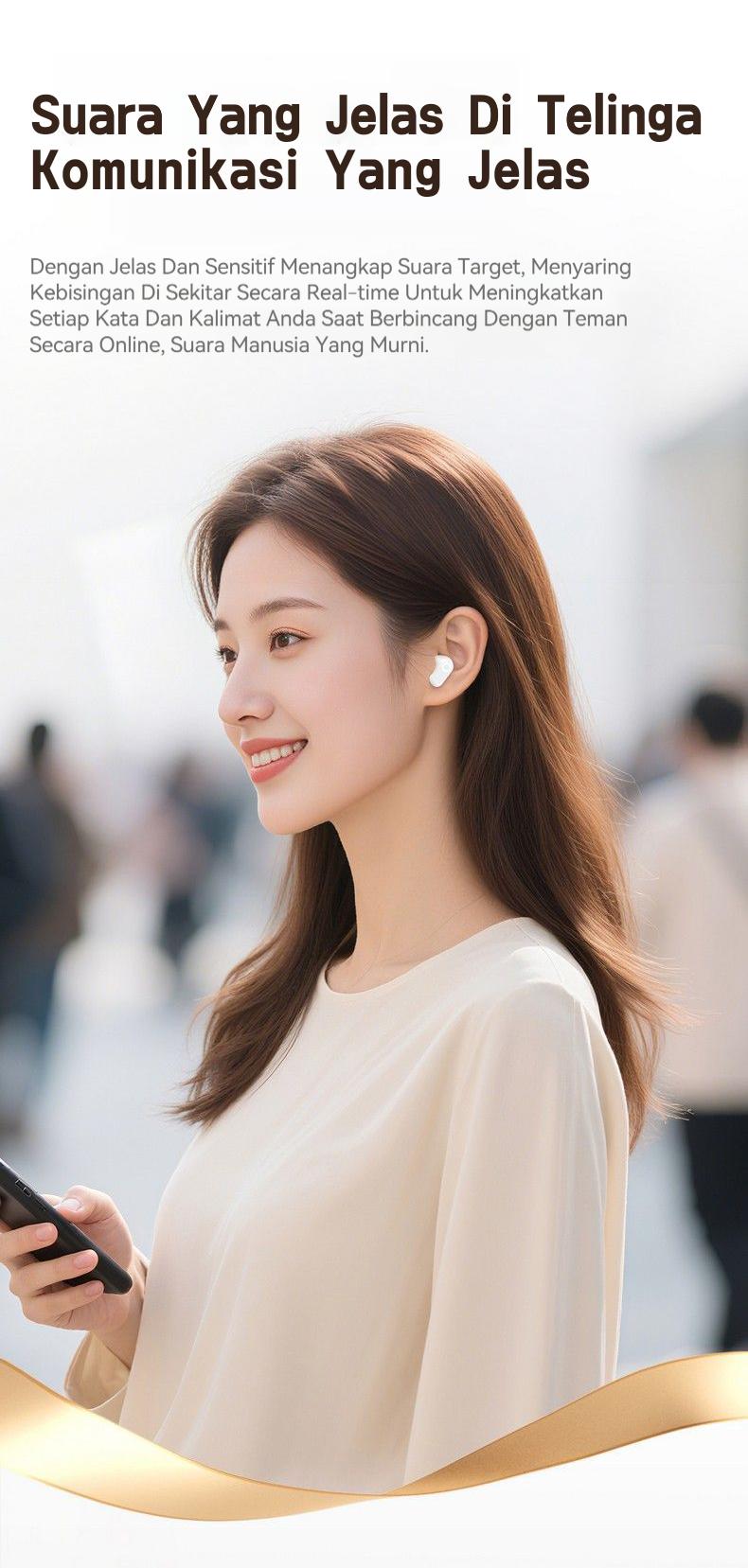 [COD] Yincoree [J16] Earphone Bluetooth 6.0 TWS - Reduksi Kebisingan Hybrid -48dB, 6-MIC ENC, 24 Jam Baterai, Latensi Rendah 0.04s, Audio 360° - Headset Nirkabel Kulit Gading untuk Gaming & Kerja In Ear Peredam Mikrofon Bawaan