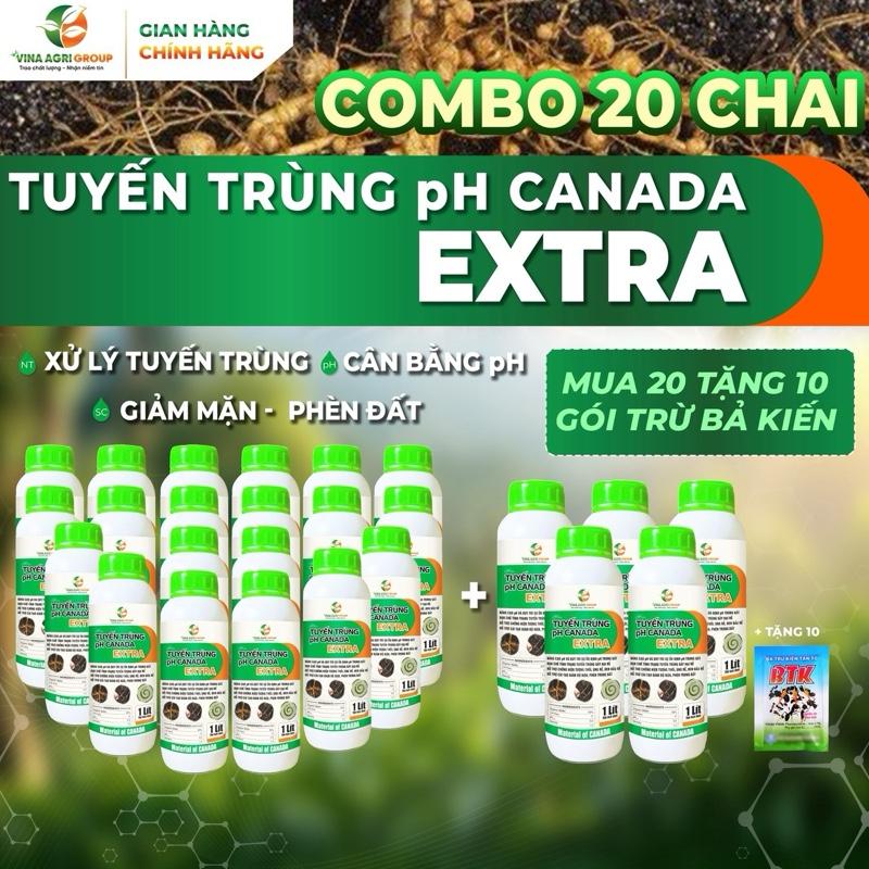  1 THÙNG 20 CHAI  TẶNG 5 + 10 GÓI BẢ TRỪ KIẾN  TUYẾN TRÙNG pH CANADA EXTRA - Phòng ngừa và xử lý tình trạng tuyến trùng- duy trình sự ổn định pH trong đất - Chống hiện tượng thối rễ úng rễ đen đầu rễ - Hỗ trợ cải tạo giảm độ mặn phèn trong đất 