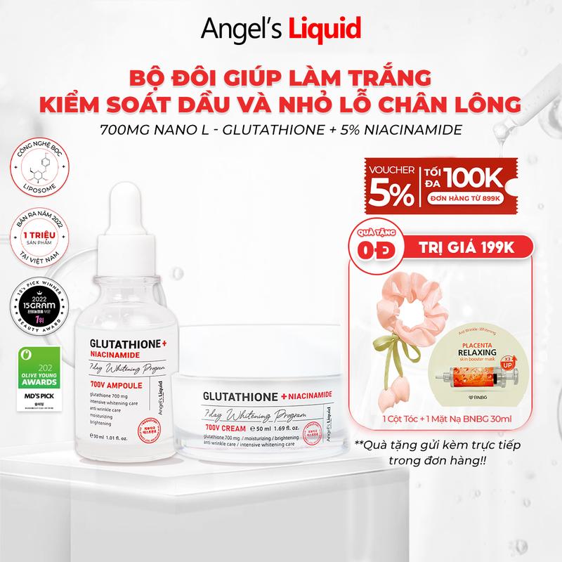  Bộ Sản Phẩm Serum Kem Dưỡng Giúp Trắng Da Cải Thiện Lỗ Chân Lông Angel's Liquid Glutathione +NIACINAMIDE 