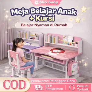 Meja Belajar Anak Set Kursi Meja Tulis Anak Meja Sekolah Set Kursi + Rak Buku Tinggi Dapat Diatur Kaki Besi Multifungsi Mudah Dipasang Untuk Anak Laki Laki Perempuan SD SMP 5-16 Tahun Meja Les Meja Ngaji Untuk Rumah Tangga