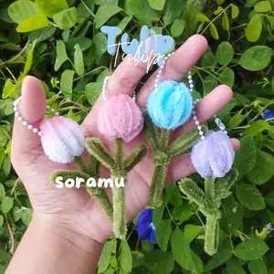 Ganci Flower lucu Bunga Tulip Sunflower daisy Gantungan Kunci kawat bulu by Soramu miracle