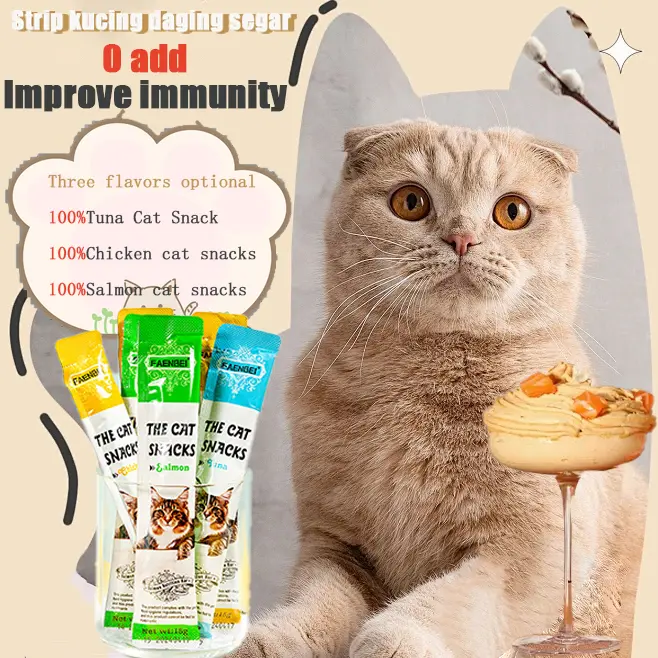 Camilan kucing, kucing makanan ringan 15g, camilan strip, makanan ringan kucing basah/Salmon cat snacks/Chicken and cat snacks/Golden Tuna Cat Snack 0