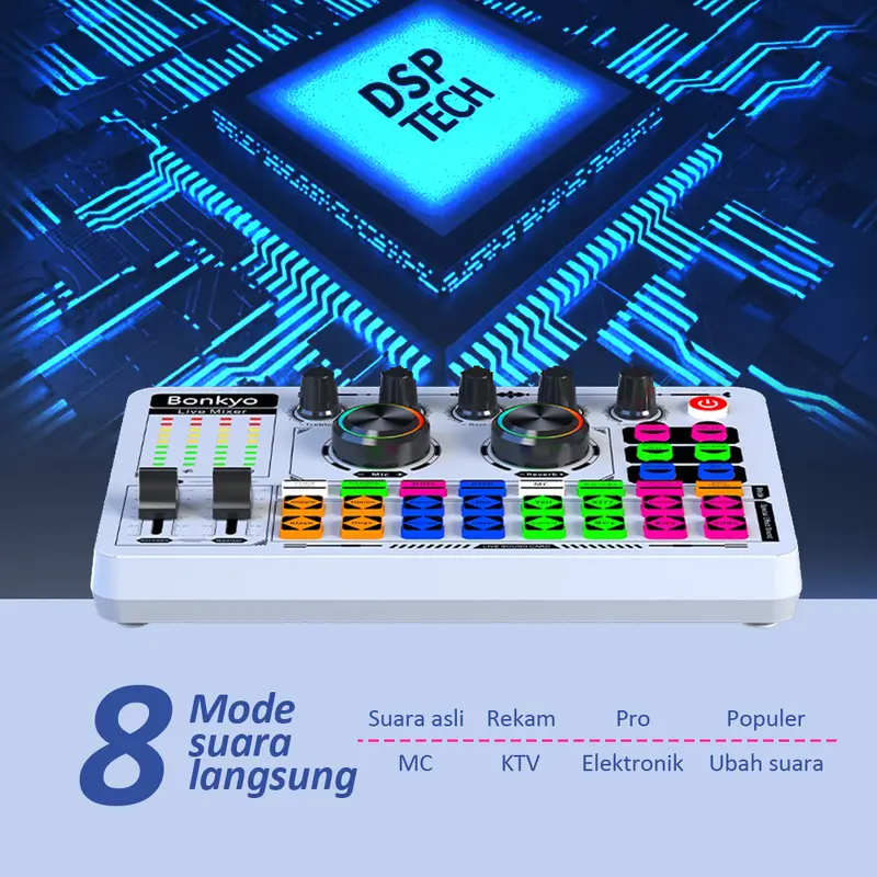 Bonkyo F999 Live Sound Card Live Mixer Periferal Komputer Untuk Audio Kartu Suara Karaoke Langsung HP PC Mac 5.1 channel surround Laptop Microphone Soundcard 6