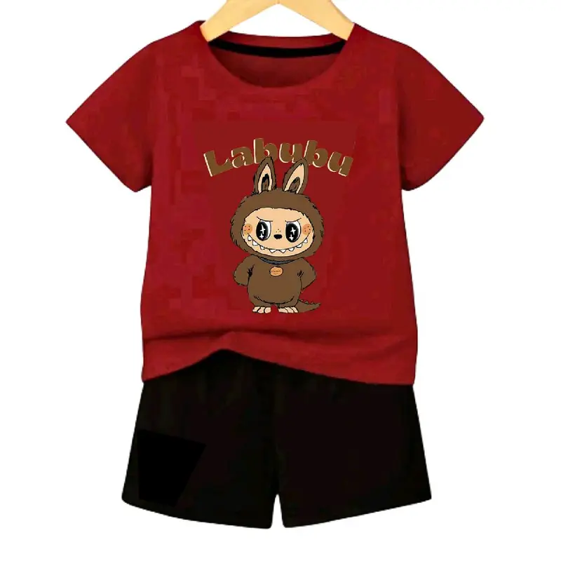 Setelan Anak Labubu Monster Drawing Kaos Dan Celana Laki Perempuan Kids Fashion 4