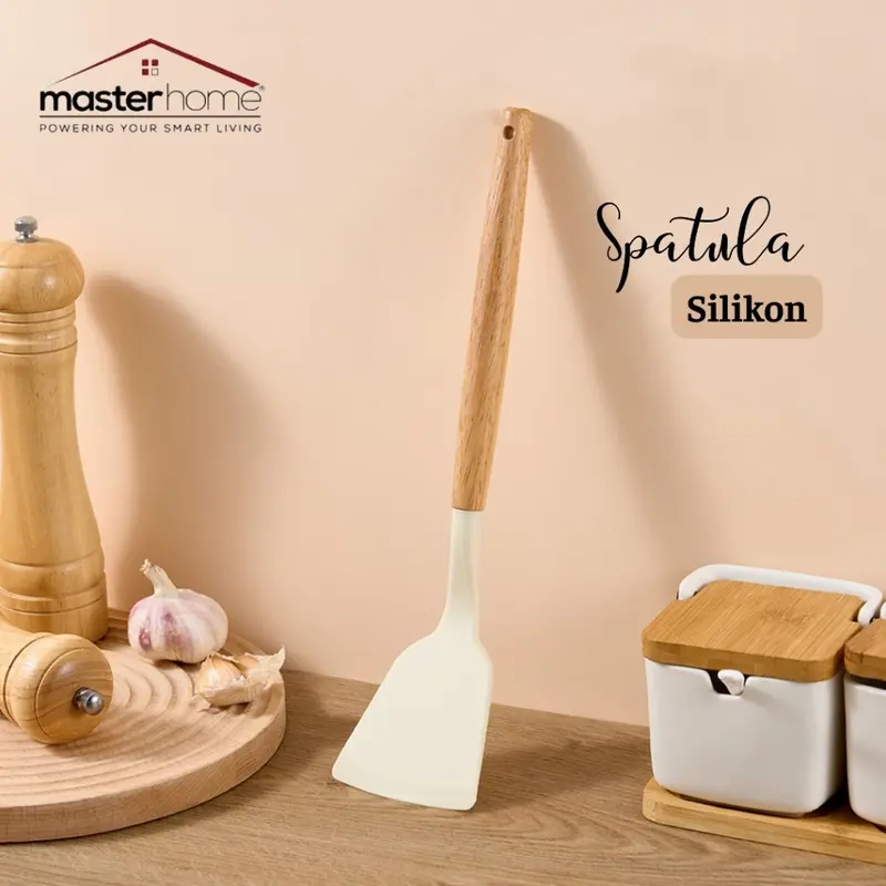 Masterhome Spatula Silikon Tahan Panas Tebal | Sutil Silikon Gagang Kayu | Silicone Utensil Premium | Sodet Silikon 0