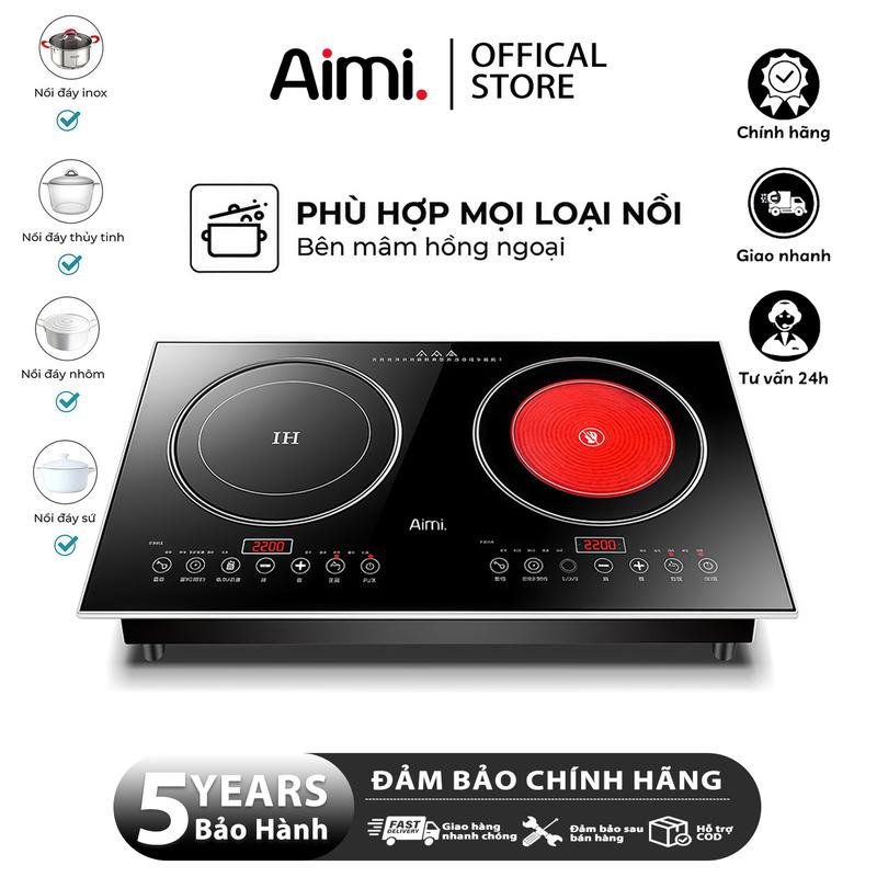 Bếp Hồng Ngoại Đôi Âm Dương Bếp Điện Từ Đôi Đa Năng Bếp Đôi Công Suất 4800W Mặt Kính Cường Lực nhà hàng