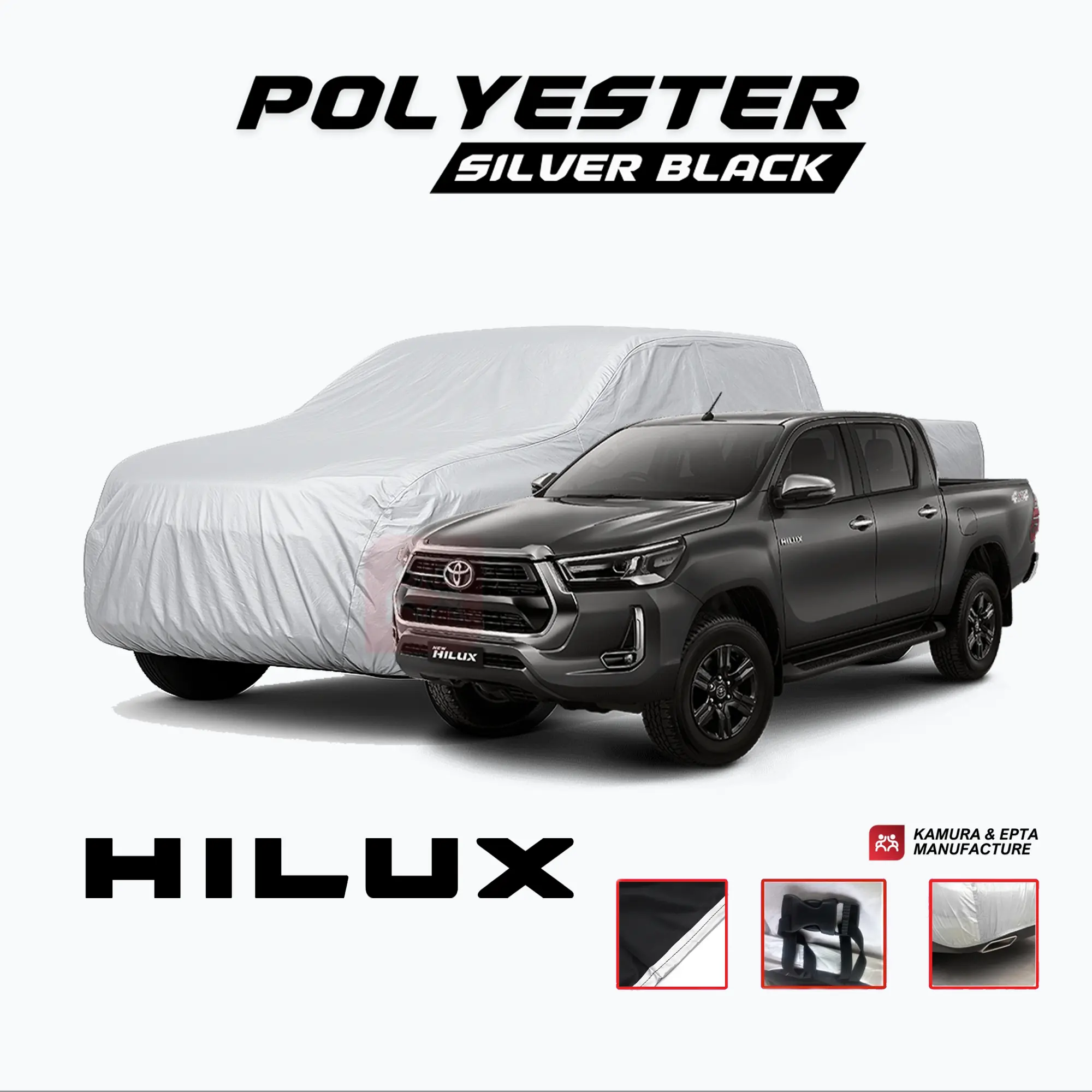 Sarung Mobil HILUX Double Cabin – Polyester Car Cover Waterproof, Proteksi UV & Anti Panas, Karet Pengait Kendaraan