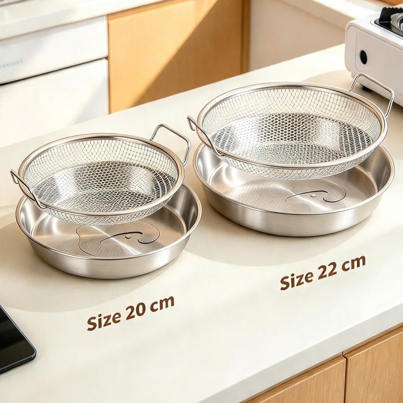 [LOẠI ĐẸP 2 size 22cm và 20cm] Bộ Khay Kèm Vỉ Lọc Dầu, Chất Liệu Inox304 Khay Đựng Ráo Dầu Mỡ Cao Cấp, Giá Ráo dầu Size 20cm và Size 22cm, âu đựng dầu mỡ inox304