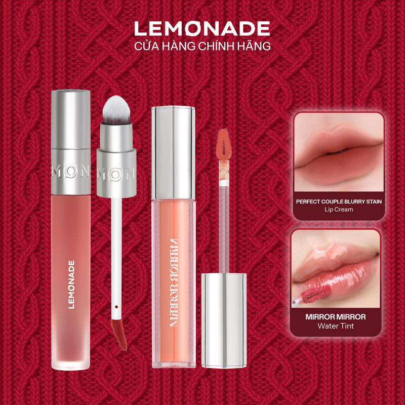 Combo 01 Son bùn ẩm mờ mịn lâu trôi Lemonade Perfect Couple Blurry Stain Lip Cream 3.5g và 01 Son tint bóng không dính siêu lỳ Lemonade Mirror Mirror Water Tint 4g