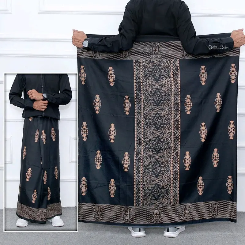 Sarung Batik Pria Anti Kusut Katun Premium Motif Sarwon Hitam 2