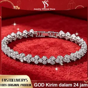 YSJewelry Gelang Tangan Berlian Tabur Kilau Total  Desain Mewah Anti Karat untuk Wanita