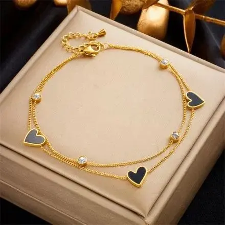 Gelang Tangan Terbaru Wanita Dua Layer Di Tambah 3 Love Hitam Dan 3 Mutiar4 Terlaris Bracelets 5