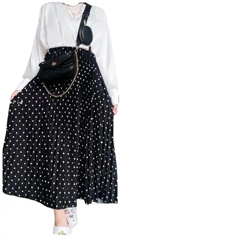 Rok plisket motif polkadot premium /Rok plisket panjang/rok muslim rok /Rok wanita.