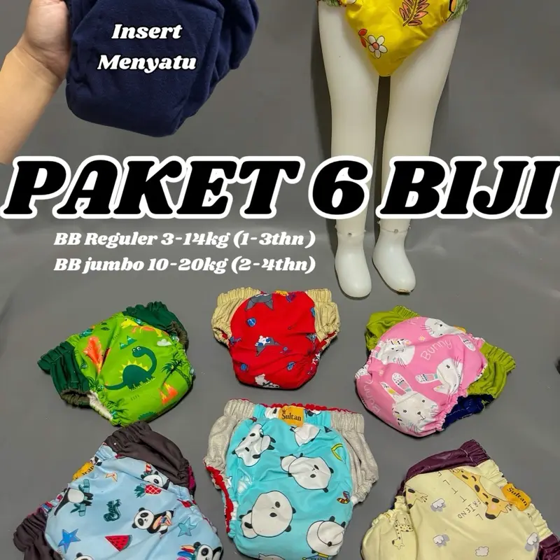 paket 6biji clod AIO bb 10-25 kg Balita,paud,tk Balita Balita  Popok  Waterproof  Diaper  Bayi