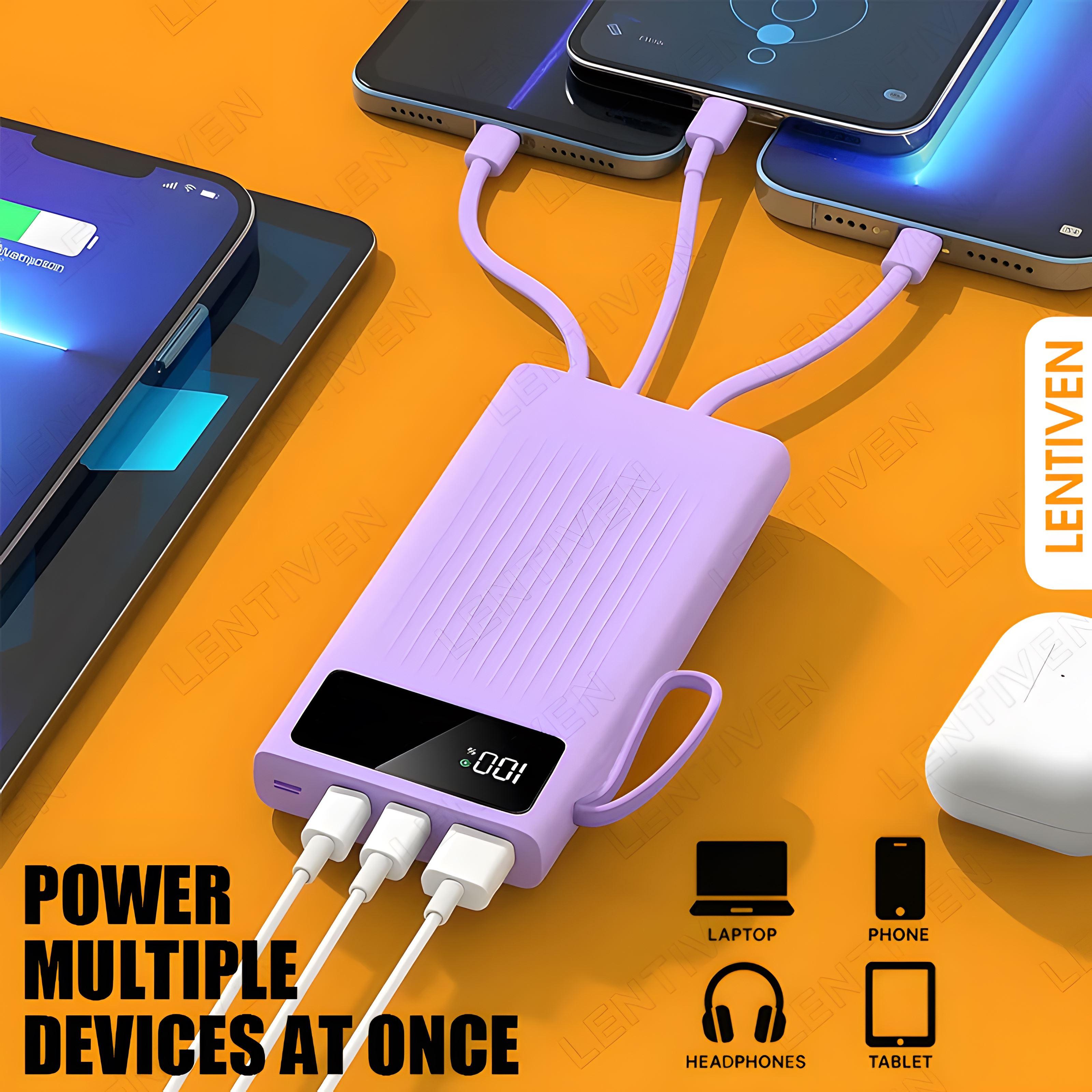 LENTIVEN Powerbank 30000 mAh Mini with 4 Kabel Data Usb Fast Charging PJ57