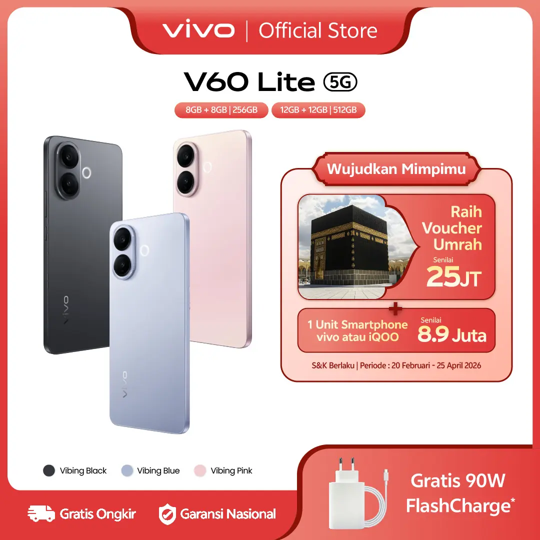 [NEW LAUNCH] vivo V60 Lite 5G (12/512) Dimensity 7360-Turbo, 6500 mAh + 90W FlashCharge, 50MP Sony Camera, AI Four-Seasons, SGS 5-Star Drop Resistance