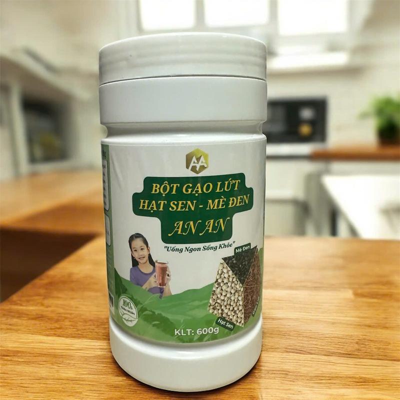 Bột Gạo Lứt Hạt Sen & Mè Đen 600g - Nguyên Chất Không Đường Dạng Lon Chua Hữu Cơ Tự Nhiên từ Cà Mau Việt Nam