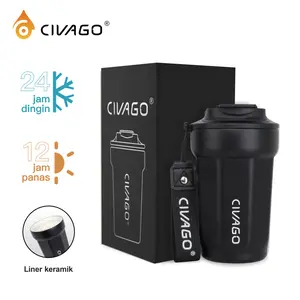 CIVAGO（13oz/385ml）Mug Kopi Stainless Steel dengan Lapisan Keramik dan Tutup Termos Vakum untuk Minuman Panas dan Dingin