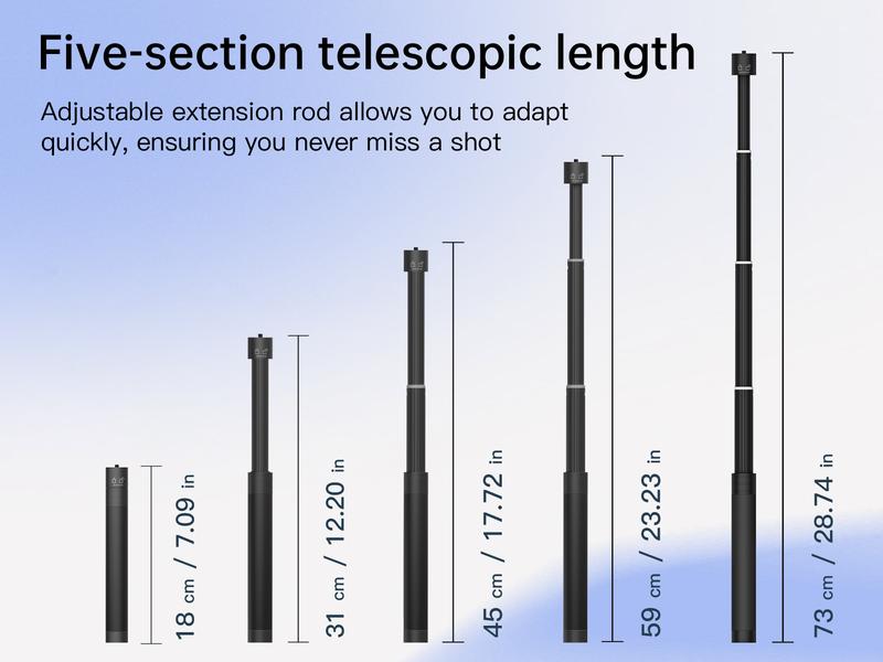Product Introduction of AOCHUAN Gimbal Extension Rod, 29" Extension Pole for DSLR Cameras, Adjustable Selfie Stick with 1/4 Screw Interface, Compatible with a Range of Handheld Gimbal and Other Universal Interface Devices 2