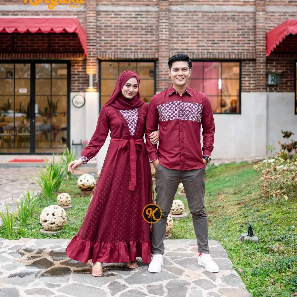 Dress ayuma maroon Baju Batik Couple Modern Batik Set Baju Couple Pasangan Gamis Brukat Couple Pasangan Batik Couple Batik Modern Couple Batik Katun Original Asli KARYAKU 2