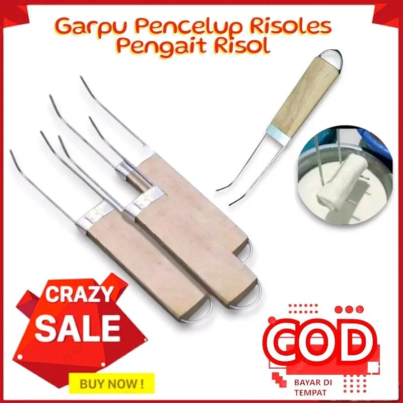Garpu Pencelup Risoles Pengait Risol dengan Handle Kayu dan Ujung Logam untuk Penggunaan yang Nyaman dan efisien Kitchenware