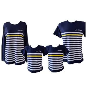 Bearhunter Kaos Couple Keluarga Navy Motif Stripe Bahan Katun Adem Nyaman Dipakai Nyerap Keringat Atasan Casual Pasangan Dewasa Anak Lengan Pendek Panjang Tshirt Oblong Distro Unisex