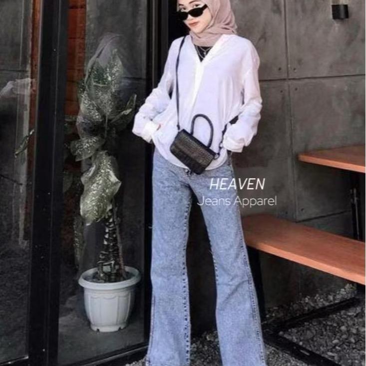 Celana Highwaist Cutbray Jeans Loose   Panjang Wanita Korean Style Denim Melar Kekinian Cewek 2