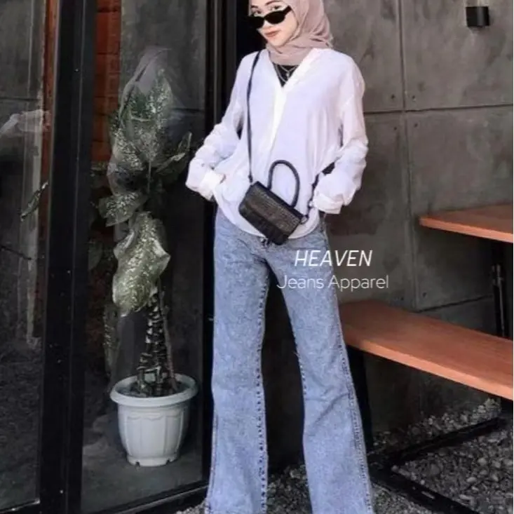 Celana Highwaist Cutbray Jeans Loose   Panjang Wanita Korean Style Denim Melar Kekinian Cewek 2