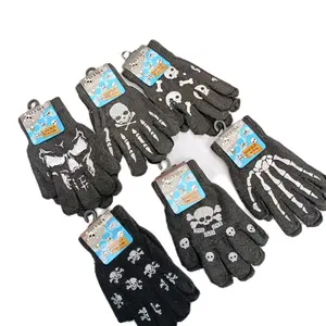 3 pasang sarung Tangan Anak-anak Motif Tengkorak Hitam, Bahan Adem Menyerap Keringat dengan Baik - Pria, glove