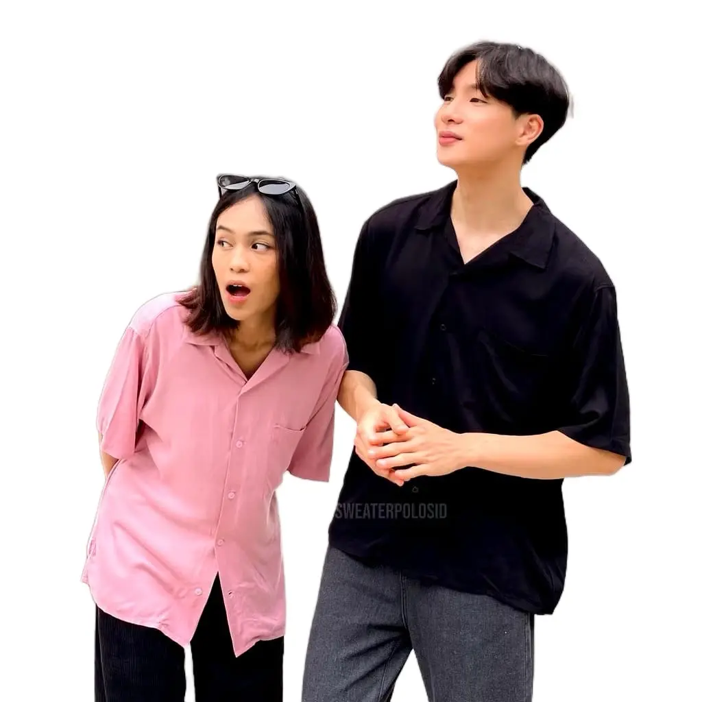 Kemeja hawai pria wanita vintage Hitam Casual