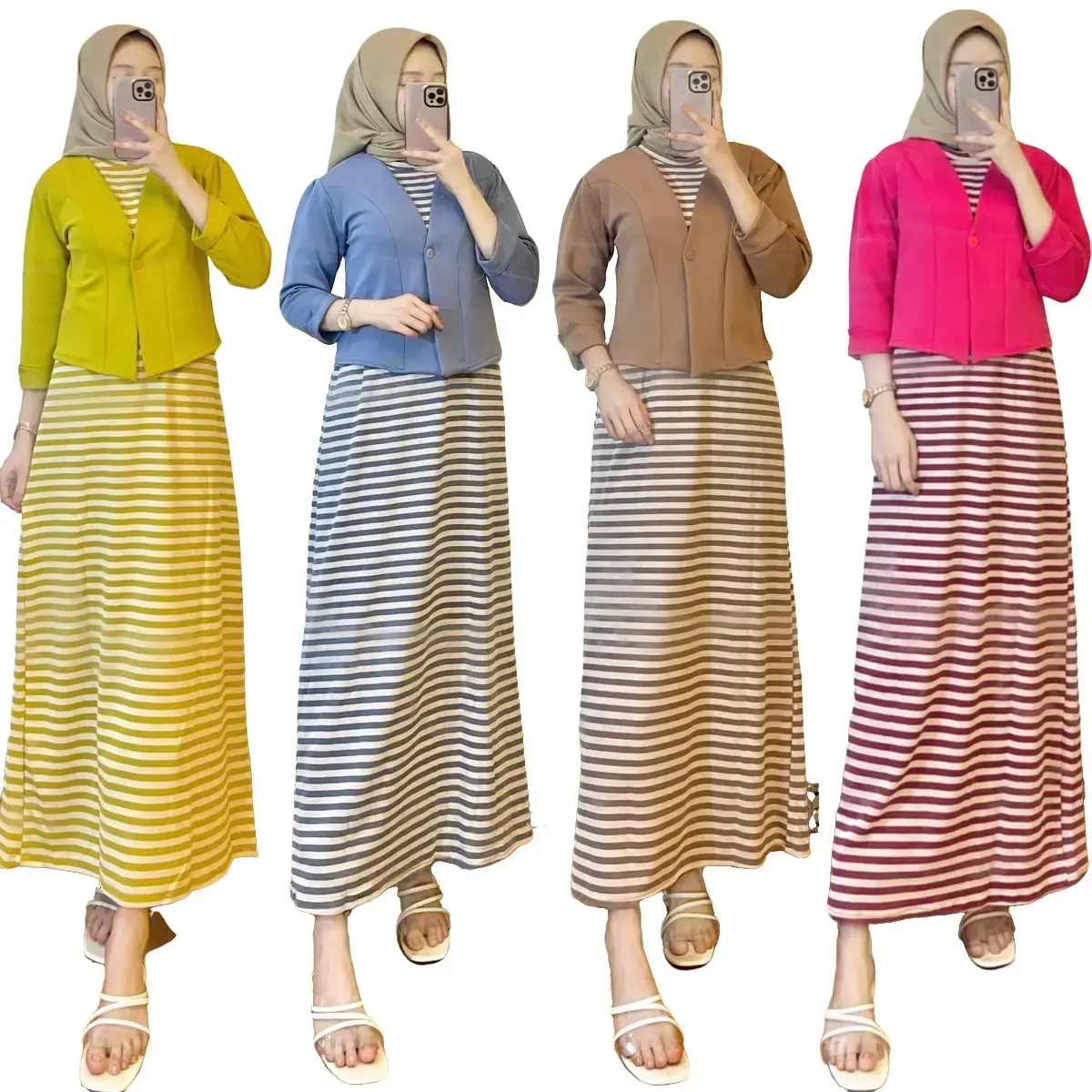 JN- ONESET Shafira Inner List + Blazer crop scuba Dress Garis Panjang Wanita Basic Muslim inner dress motif list dress coquette set cardigan Nyaman Setelan Linen Celana Karet Baju Gamis Casual Dewasa Pendek jas santri Santai Simple Stretch