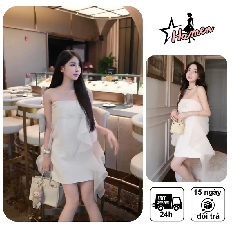 ( Tặng kèm quần) Váy thiết kế tiểu thư sang chảnh Có Mút Đệm Ngực - Váy tacta xuông pha tơ bèo 2 sườn trẻ trung Nữ Women Sen Nhung Hamen 0