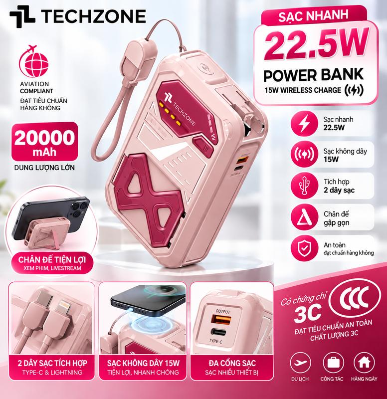 Sạc Nhanh Dự Phòng TZ13 - 20000mAh Tích Hợp Sạc Từ Tính, Dây Sạc Đa Năng, Hỗ Trợ Sạc nhanh 22.5W PD