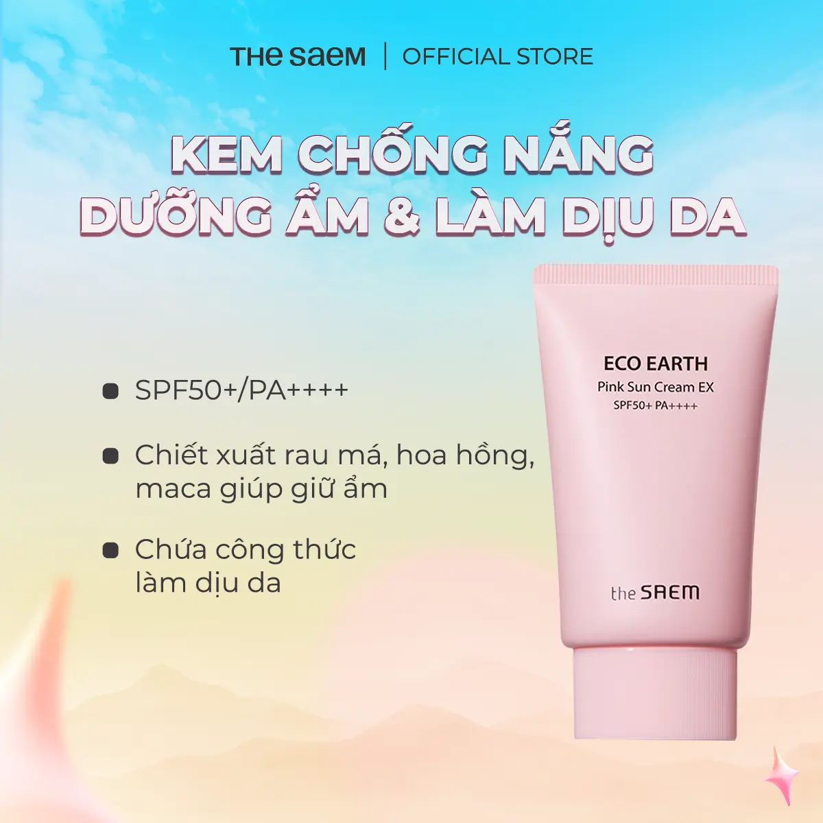 Kem Chống Nắng Vật Lý Lai Hóa Học THE SAEM Pink Sun Cream EX SPF50+/PA++++ 50g x 2 Skincare Sunscreen