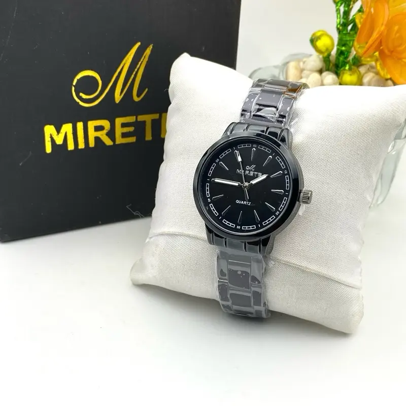 Jam Tangan Analog Wanita Mirete Rantai Clasik Casual Simple Warna Full Hitam Watches
