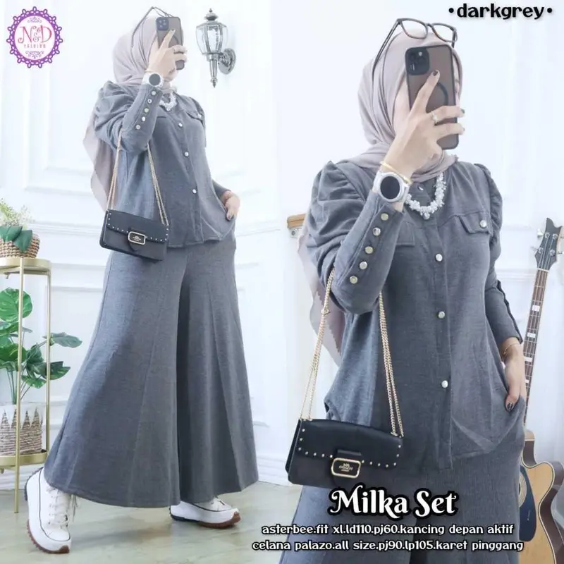 MILKA SET KNIT TANGAN BALON KANCING AKTIF CELANA KULOT // SETELAN WANITA POLOS // ONE SET MILKA KNIT TERBARU 3