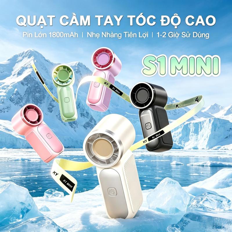 Quạt cầm tay Mini S1 nhỏ gọn, gió mạnh, nhiều màu sắc.